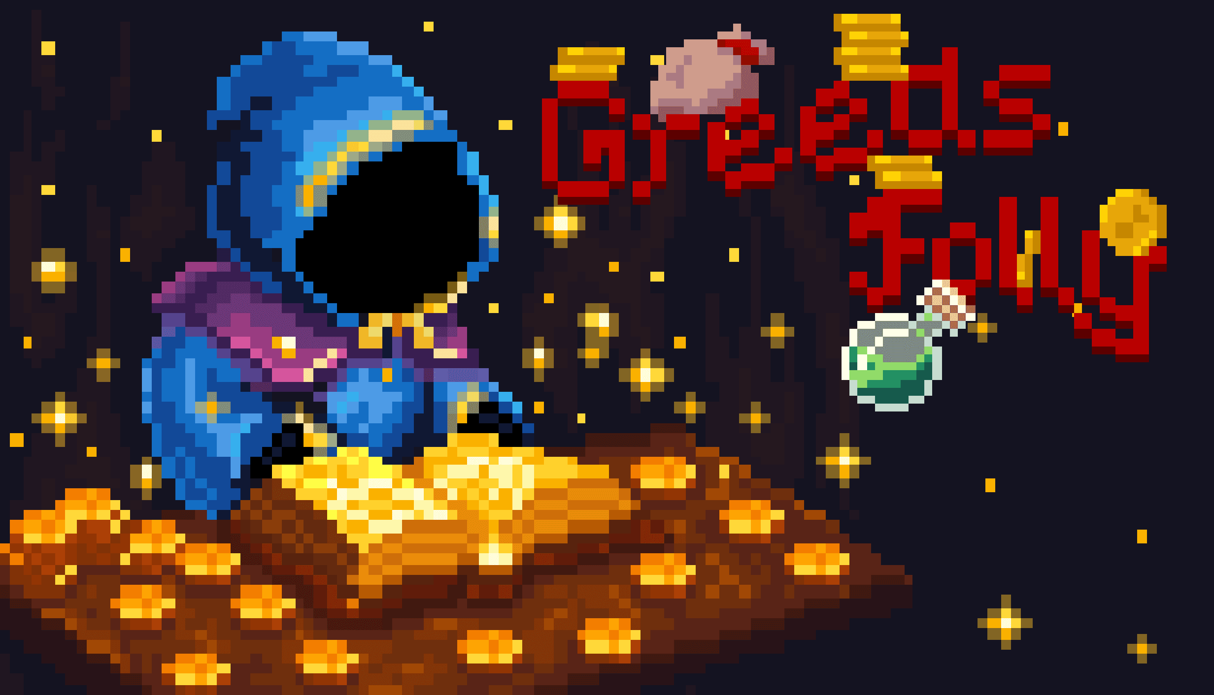 Greed's Folly adventurer surrounded by gold