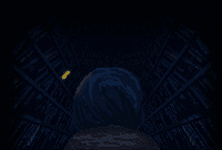 The creature climbing through the dark library